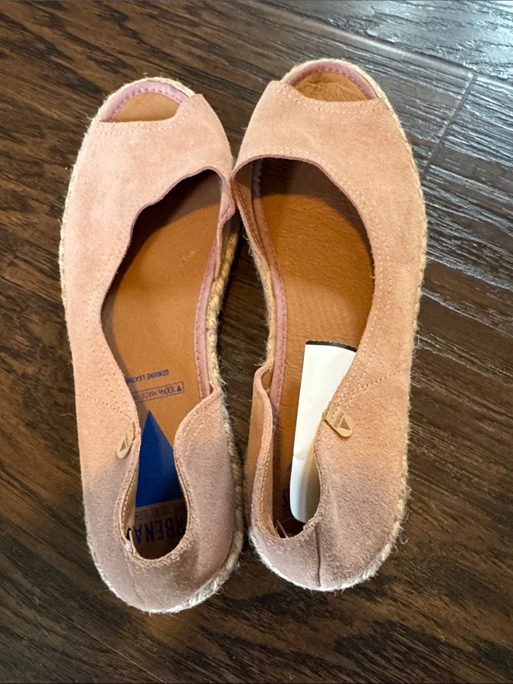 Peep-Toe Suede Espadrille Flats in Blush Pink